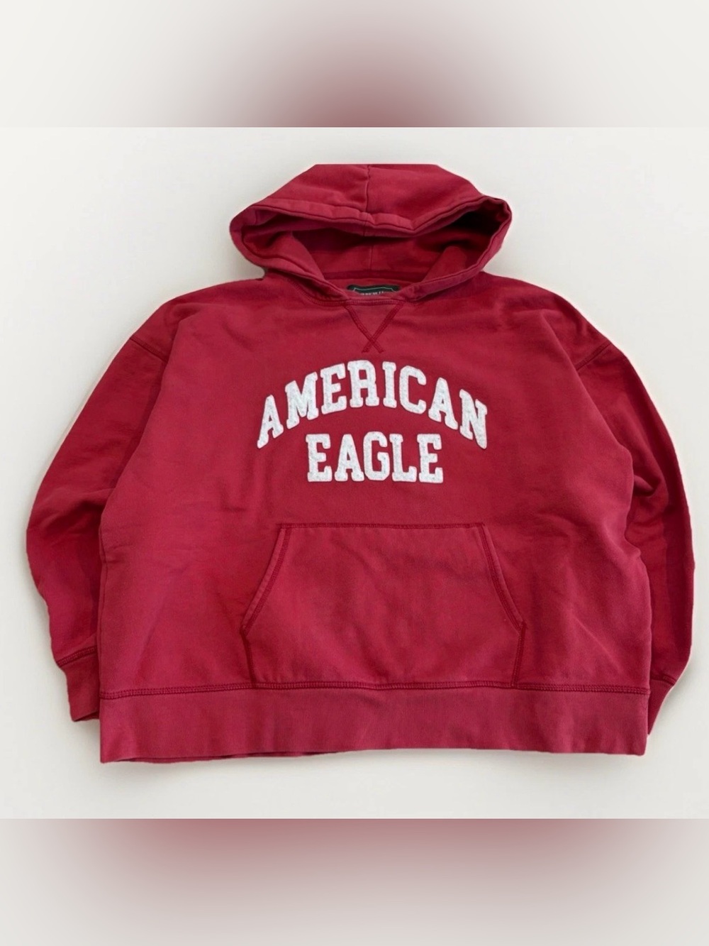 American Eagle Men's Red Hooded Sweatshirt Oversized Size Small Boxy Preppy Y2K